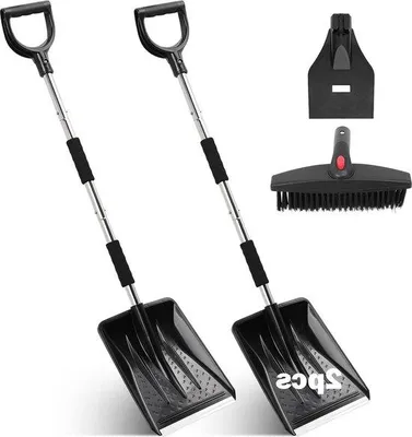 Immagine prodotto di Set spazzaneve da 110 cm - 2 pale da neve, spazzola rotante e raschietto - per uso domestico, campeggio, giardino, auto