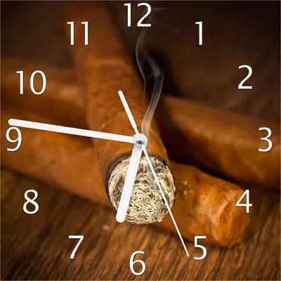Produktbild von Wallario Design Wanduhr Zigarre am Abend aus Echtglas, Größe 20 x 20 cm