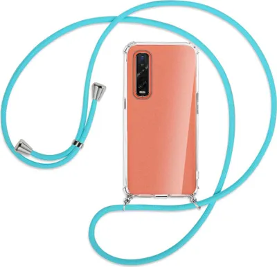 Produktbild von Handykette Backcover-Schutzhülle mit Band (Metall silberfarben) für Oppo Find X2 Pro - türkis