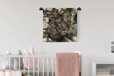 Produktbild von MuchoWow® Wandteppich Wandbehang Löwe - Blumen - Blatt 60x60 cm Tapisserie Dekoration Wandtuch - Dekorationen - Wand Decke