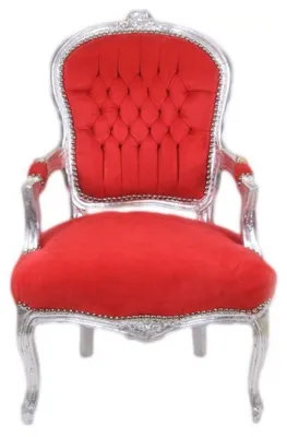 Produktbild von Casa Padrino Barock Salon Stuhl Rot / Silber - Antik Design Möbel