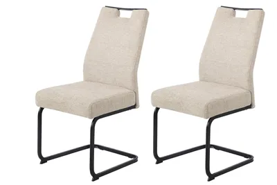 Produktbild von Hela Tische, 2er SET Esszimmerstuhl Freischwinger Kerstin, Bezug Webstoff Beige, XL Sitzbreite, FEDERKORB, Griff, Vierkantgestell, 140kg belastbar