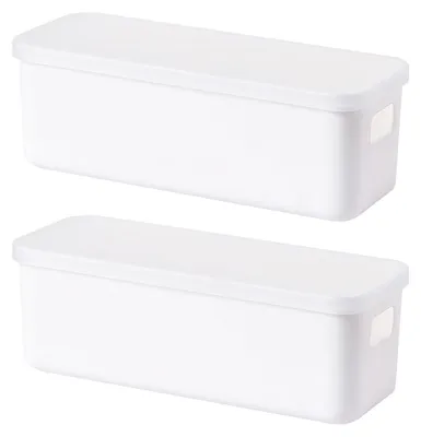 Image de Lot de 2 boîtes de rangement avec couvercles, paniers de rangement en plastique, boîtes de rangement avec poignées, organiseurs pour placards de cuisine, boîtes de rangement multifonctionnelles pour la cuisine et la salle de bains