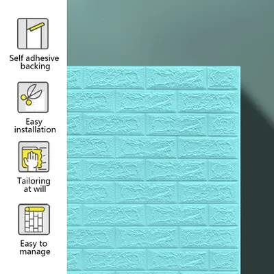 Produktbild von 20 Stück 3D Wandpaneele Selbstklebend Tapete Ziegel Steinoptik, Wanddekoration,Wandaufkleber, Wasserdicht Wandtapete für Küche, Schlafzimmer(Hellblau)