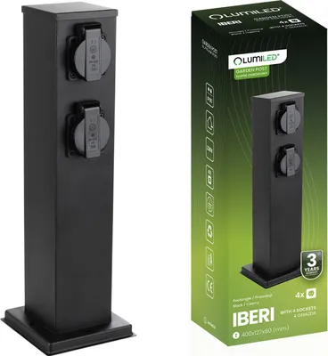 Zdjęcie produktu dla Słupek Ogrodowy IBERI Zewnętrzny Stojący 230V 40cm 4x Gniazdo Sieciowe LUMILED