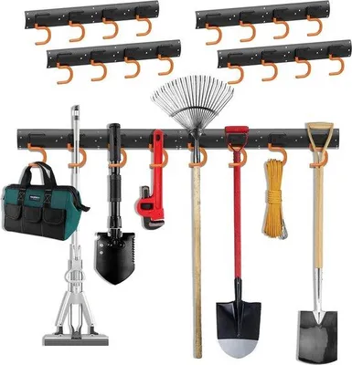Produktbild von Famanu Halter für Gartengeräte - Schophalter 4 x 42 cm - Wandhalterung für Garage und Garten - Stahl - Schwarz