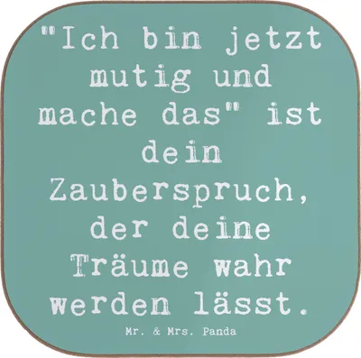 Produktbild von Mr. & Mrs. Panda Tischschoner Spruch Mutig zu sich selbst stehen - Meeresbrise - Geschenk, Vertrauem, Coaster, Untersetzer für Gläser, Träume verwirklichen, Ermutigung
