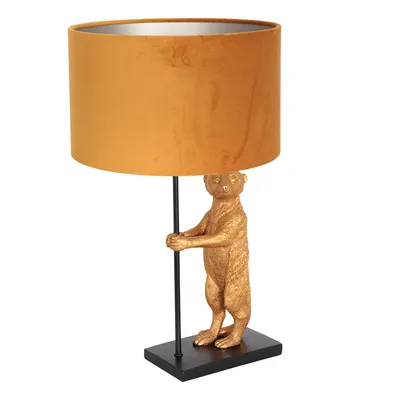 Produktbild von Steinhauer Tischleuchte Animaux 1-flammig Mattschwarz mit goldenen Details und goldenen Schirm 30x30cm