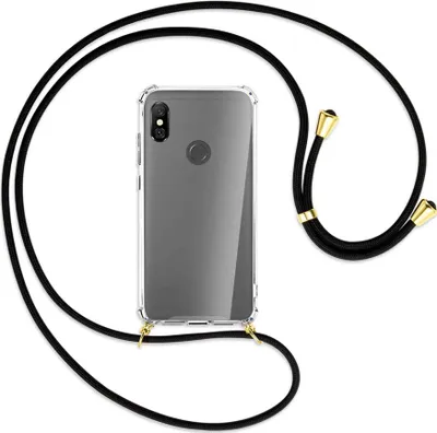 Produktbild von Handykette Backcover-Schutzhülle mit Band (Metall goldfarben) für Xiaomi Redmi Note 6 Pro - schwarz