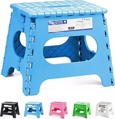 Produktbild von Dyforce Tritthocker Klappbar Klapphocker Faltbar H28cm für Kinder Erwachsene Bade Küchen – Hellblau