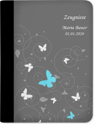 Produktbild von Zeugnismappe, Dokumentenmappe, Ordner A4, Schmetterling grau