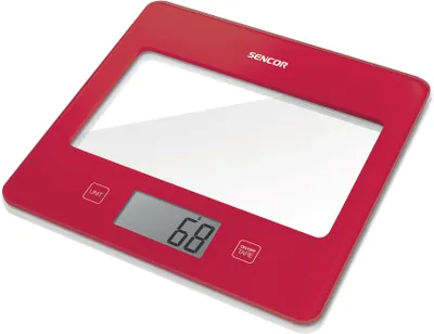 Produktbild von SENCOR SKS 5034RD Kuchyňská váh, tvrzené bezpečnostní sklo (4 mm), váživost do 5 kg, funkce nulování hmotnosti nádoby (Tara), funkce postupného dovažování