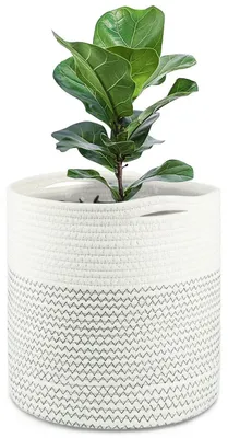 Obrázok produktu pre Kvetináč s vnútornou vložkou, 30 cm, bavlna, čierno-biely. Úložný kôš na izbové rastliny