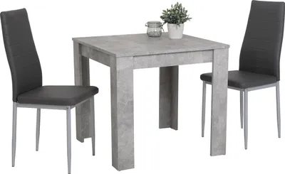 Produktbild von 3tlg. Essgruppe Duo - quadratischer Tisch Beton Optik - 80x80cm, 2x Vierfußstuhl - Bezug Kunstleder Grau - Metall Füße Grau pulverbeschichtet
