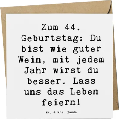 Produktbild von Mr. & Mrs. Panda Grußkarte Spruch 44. Geburtstag - Weiß - Geschenk, Geburtstagsspruch, doppelkarte, Meilenstein, Glückwunsch, Geburtstagsgeschenk, Glückwunschkarte, Alter