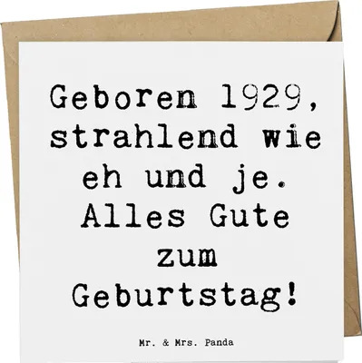 Produktbild von Mr. & Mrs. Panda Grußkarte Spruch 1929 Geburtstag - Weiß - Geschenk, Geburtstagswünsche, faltkarte, Ehrung Geburtsjahr, doppelkarte, Happy Birthday, anlasskarte, Jubiläum