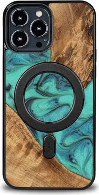 Image de Housse en bois Bewood iPhone 13 Pro Max, Turquoise MagSafe