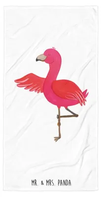 Produktbild von Mr. & Mrs. Panda Strandtuch Flamingo Yoga - Weiß - Geschenk, Yogi, Urlaub, Namaste, Rosa, Strandlaken, Duschtuch, Badehandtuch, Handtuch, Duschhandtuch