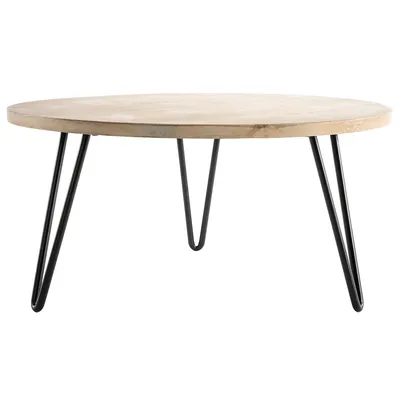 Produktbild von Miliboo - Couchtisch rund Mangoholz und Metall 80 x 40 cm (B x H) VIBES