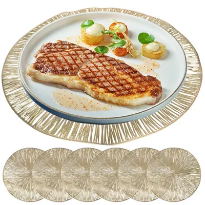 6 runde PVC-Platzsets, gold, 38 cm, hitzebeständig, Antirutsch