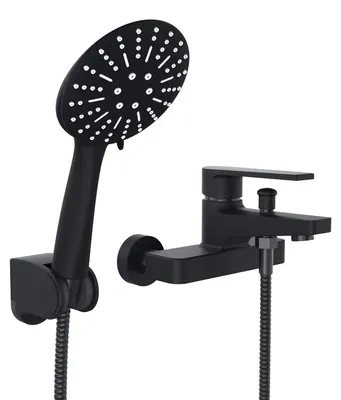 Productafbeelding van Badmengkraan - Thermostaat 15 cm - Zwart - Doucheset - Waterbesparing 30%