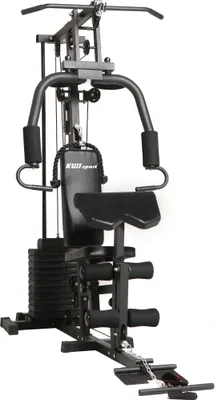 A black and gray multi-gym fitness machine is shown against a white background.