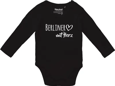 Produktbild von Huuraa Baby Body Berliner mit Herz 74 Black  Baumwolle Fairtrade Langarmbody Geschenkidee