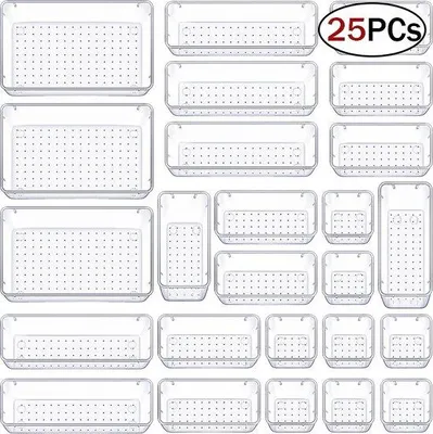 Immagine prodotto di Set di contenitori in plastica, 25 pezzi, per cassetti, bagno, cucina, armadio