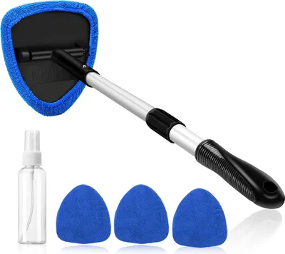 Produktbild von Auto Scheibenreiniger mit 4 Mikrofaserpad, Reinigungswerkzeug fš¹r die Windschutzscheibe mit ausziehbarem Griff, Auto Fensterwischer Kit, Blau
