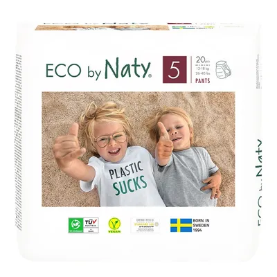 Zdjęcie produktu dla Eco by Naty, Ekologiczne pieluszki, rozmiar 5, waga 12-18kg, 20 sztuk (PRODUKT Z NIEMIEC)