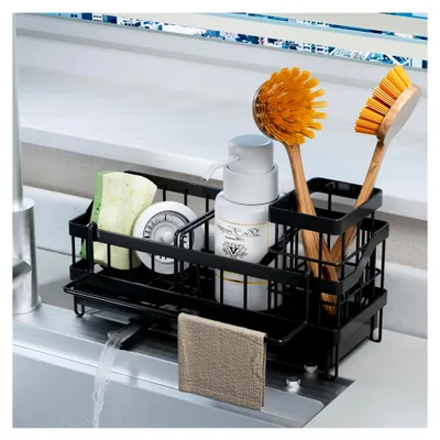 Produktbild von Küchen Spülbecken Organizer, Schwammhalter, Edelstahl Spülorganizer, Spülmittel Halterung, Sink Caddy Küchenorganisation, Spülutensilien Aufbewahrung