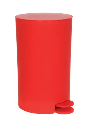A red pedal bin is shown against a white background.