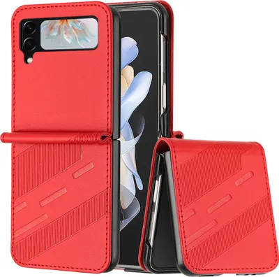 Produktbild von Hülle für Samsung Galaxy Z Flip 3, Kunstleder Brieftaschen Handyhülle mit Kartenfach und Standfunktion Rot