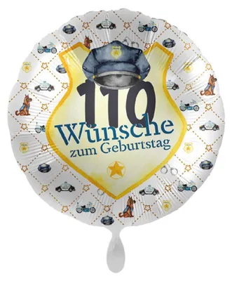 Produktbild von Polizei Geburtstags Folien Ballon 110 Wünsche zum Geburtstag
