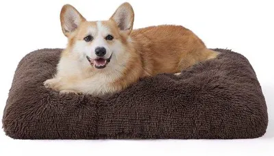 Image de Lit pour chien moelleux 74 x 53 x 8 cm, marron, lavable, pour grands chiens