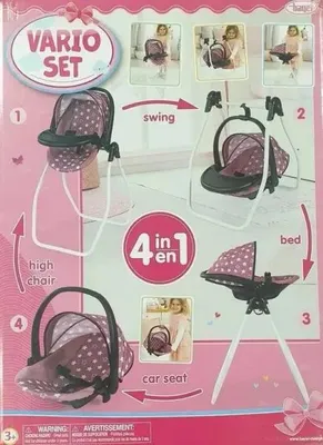 Image de Bayer Design 63876AA, ensemble 4 en 1 pour poupées : chaise haute, porte-bébé, lit et balancelle. Idéal pour de nombreux jeux de rôle, à partir de 3 ans