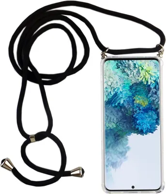 Zdjęcie produktu dla Łańcuszek do telefonu Samsung Galaxy S20 Ultra - naszyjnik na smartfona z paskiem - sznurek z etui do zawieszenia w kolorze czarnym