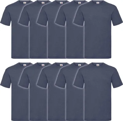Produktbild von 10er Pack Fruit of the Loom Valueweight T-Shirt + GRATIS MyShirt Stoffbeutel Farbe: vintage navy meliert Größe: S