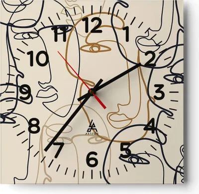 Produktbild von Wanduhr - Quadrat - Glasuhr - Frau Gesicht Linie - 40x40cm - Schleichendes Uhrwerk - Lautlos - zum Aufhängen bereit - Dekoration Modern - Wanddekoration aus Glas - C4AC40x40-5109
