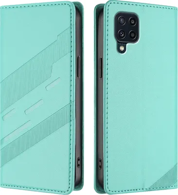 Produktbild von Hülle für Samsung Galaxy M32 4G, Kunstleder Brieftaschen Handyhülle mit Kartenfach und Standfunktion Türkis