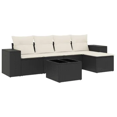 Produktbild von 6-tlg. Garten-Sofagarnitur mit Kissen Schwarz Poly Rattan