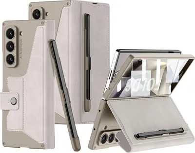 Immagine prodotto di Custodia in pelle per Samsung Galaxy Z Fold 6 con protezione dello schermo integrata e scanalatura per stilo Grigio