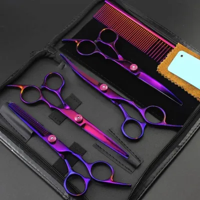 Imagen del producto de Tijeras de peluquería, tijeras profesionales para peluquería, tijeras de adelgazamiento, juego de tijeras para peluquería de 6 pulgadas, color lila, juego de 6 pulgadas