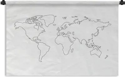 Produktbild von MuchoWow® Wandteppich Wandbehang Weltkarte - Einfach - Schwarz - Weiß 60x40 cm Tapisserie Dekoration Wandtuch - Wanddekorationen