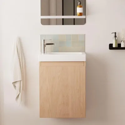 Produktbild von Waschbeckenschrank LISA aus MDF, 41x54x21,5 cm, wendbares Keramikbecken, Soft-Close-Tür