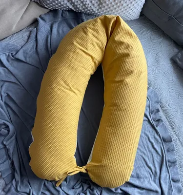 Produktbild von 190 cm L/XL Kissen Seitenschläferkissen Schwangerschaftskissen Stillkissen Bezug Waffelpique SENFGELB/ Glatt ECRU Relaxkissen Schlafen LOOLAY