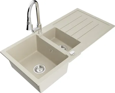 Produktbild von Mexen Andres Granitspüle 1,5-Becken mit Abtropffläche und Küchenarmatur Elia, beige - 6515-69-670101-00
