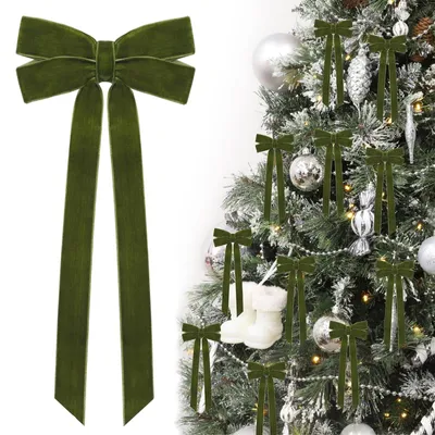 12 Weihnachtsbaum-Schleifen, Samt, Grün, 13x26 cm, festlich
