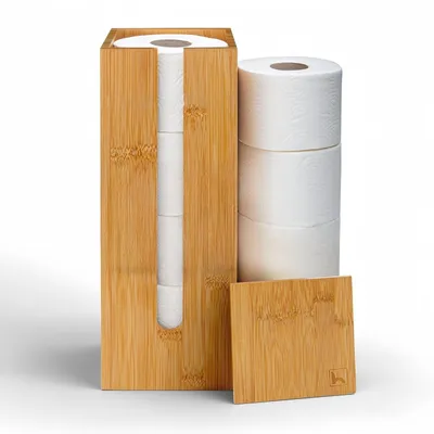 Productafbeelding van Staande Toiletpapierhouder van Hout voor 4 Rollen met Deksel