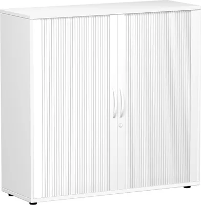 Produktbild von Geramöbel Querrollladenschrank Oberboden 25 mm, mit Standfüßen, abschließbar, 1200x425x1182, Silber/Weiß, S-312310-SW
